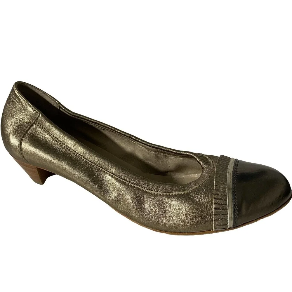 AGL Attilio Giusti Leombruni Pump Ballet Leather Gold Metallic Low Heel …